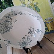 Old set of 2 terre de fer longwy dishes – bird and flower decoration
