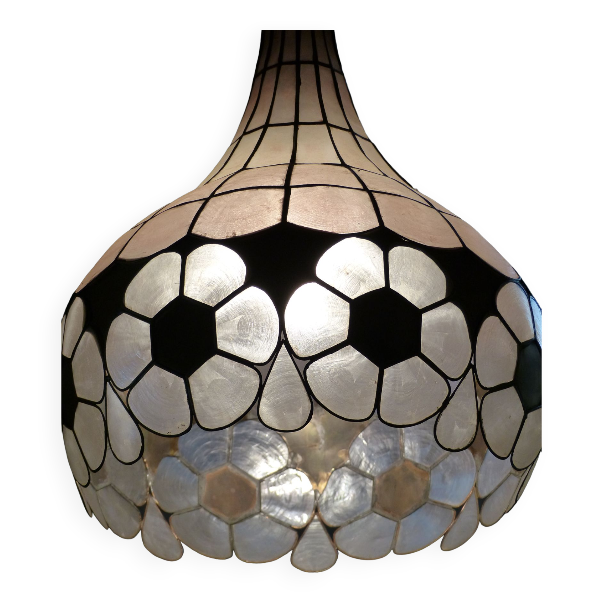 Colorful mother-of-pearl chandelier and brass