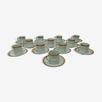 12 tasses, service café porcelaine dorures or gold 24 carat