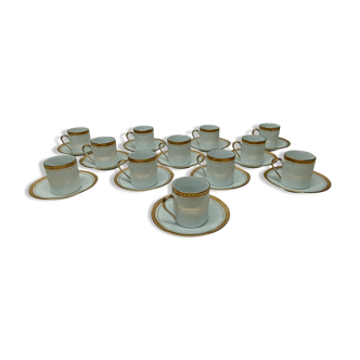 12 tasses, service café porcelaine dorures or gold 24 carat