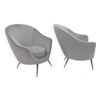 Fauteuils en velours italiens modernes du milieu du siècle, attribués à Federico Munari, années 1950