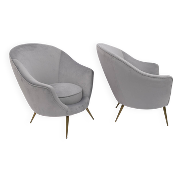 Fauteuils en velours italiens modernes du milieu du siècle, attribués à Federico Munari, années 1950