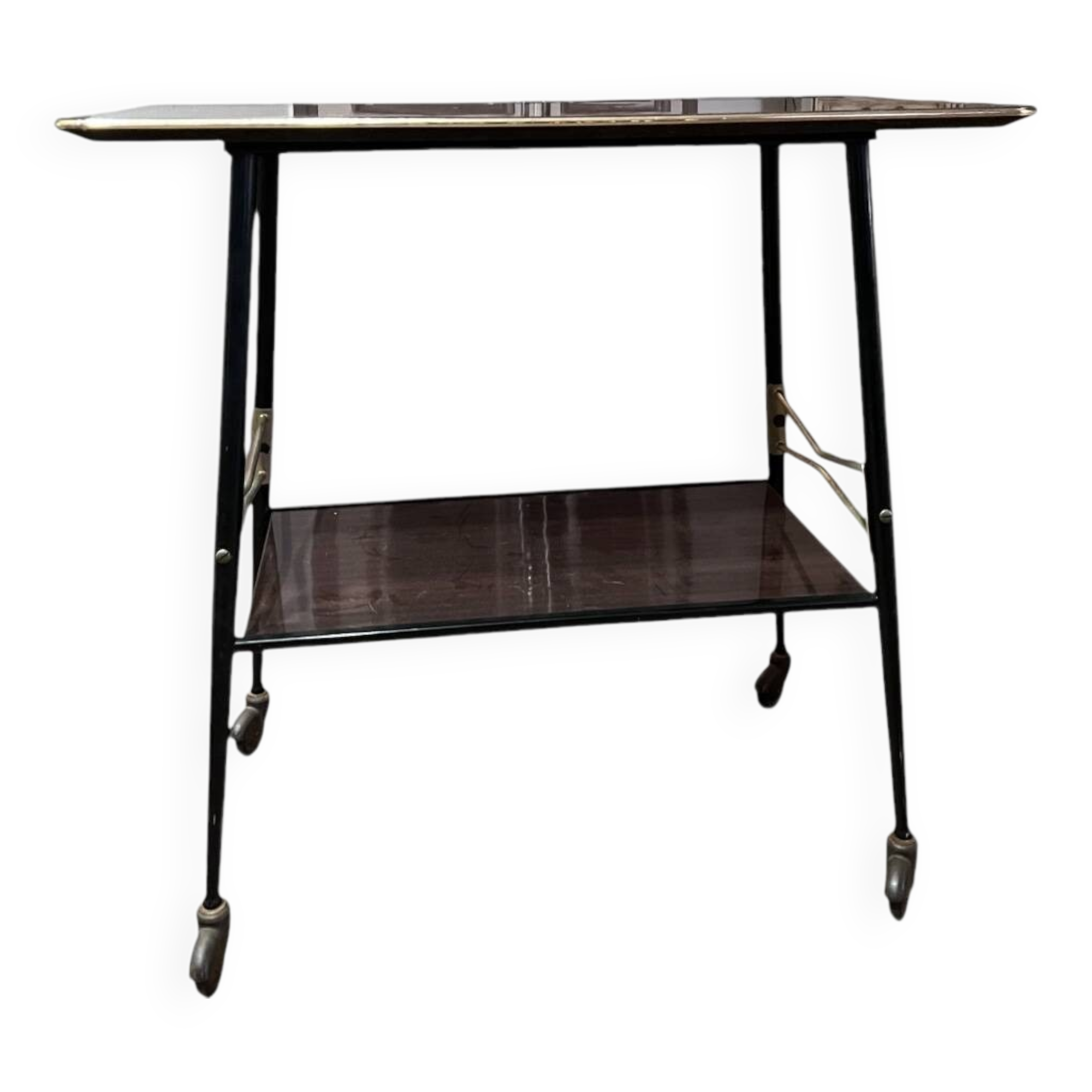 Dark wood serving trolley, 1950