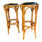 Set of two curved wood bar stools