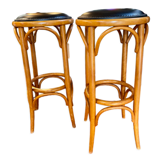 Set of two curved wood bar stools