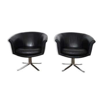 Pair of Scandinavian leather armchairs by Lennart Bender 1970