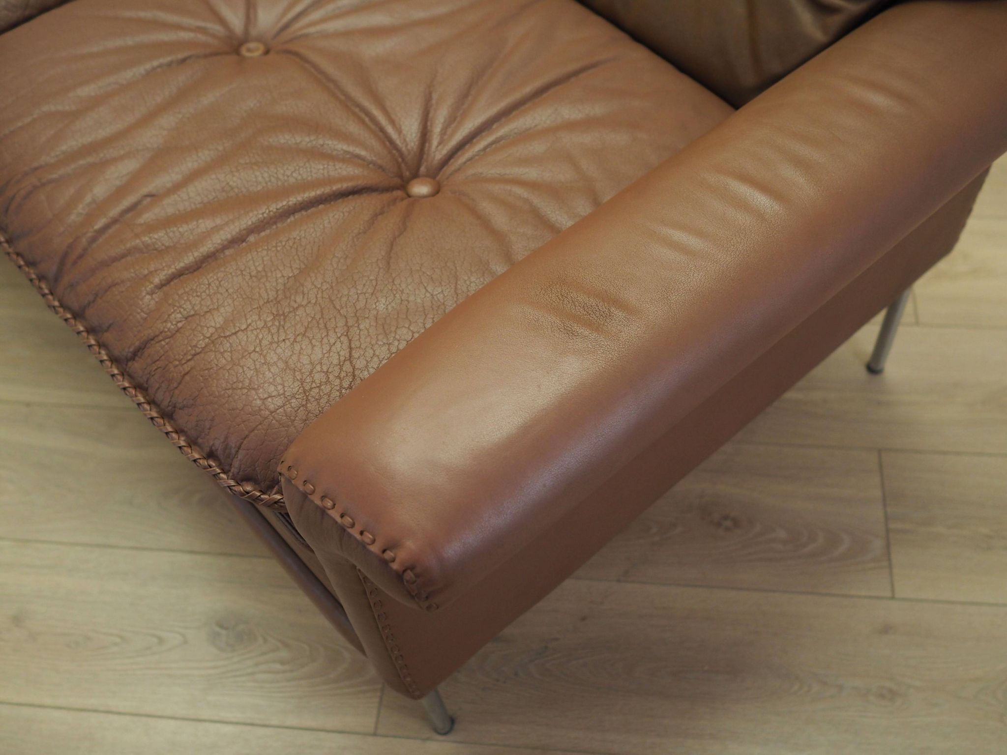 Brown leather sofa, Danish design, 1960s, manufactured by AS Vejen Polstermøbe