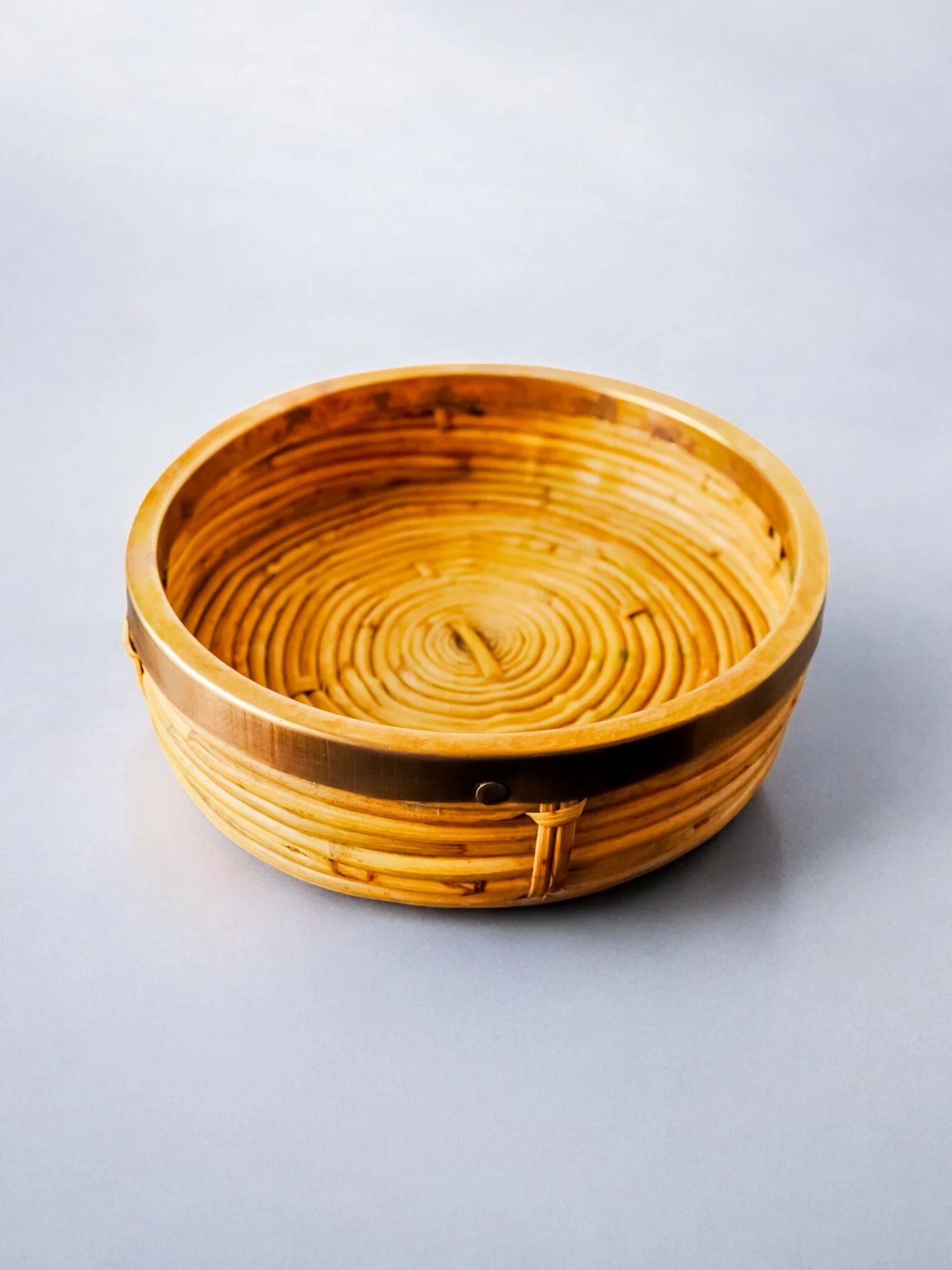 Rattan and brass tray, Italy, 1970s