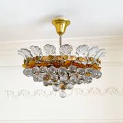 Vintage Murano glass chandelier, solid brass, Spain 1960s.