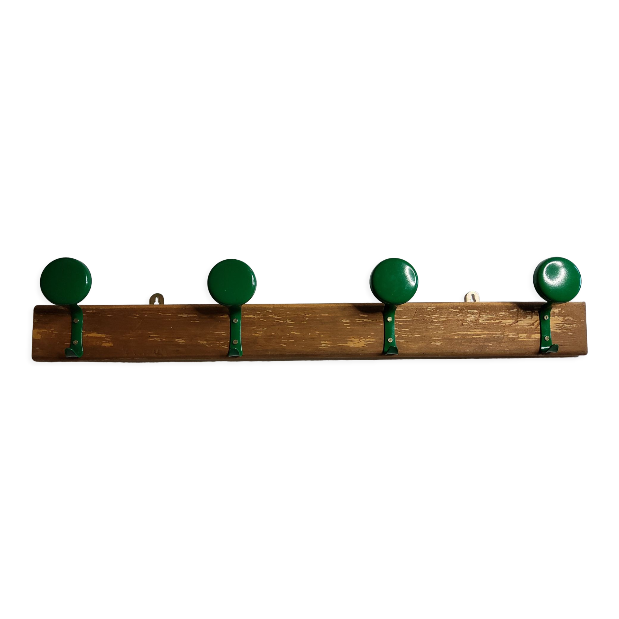 Portemanteau mural, 4 patères doubles en métal laqué vert, style industriel, 80 cm