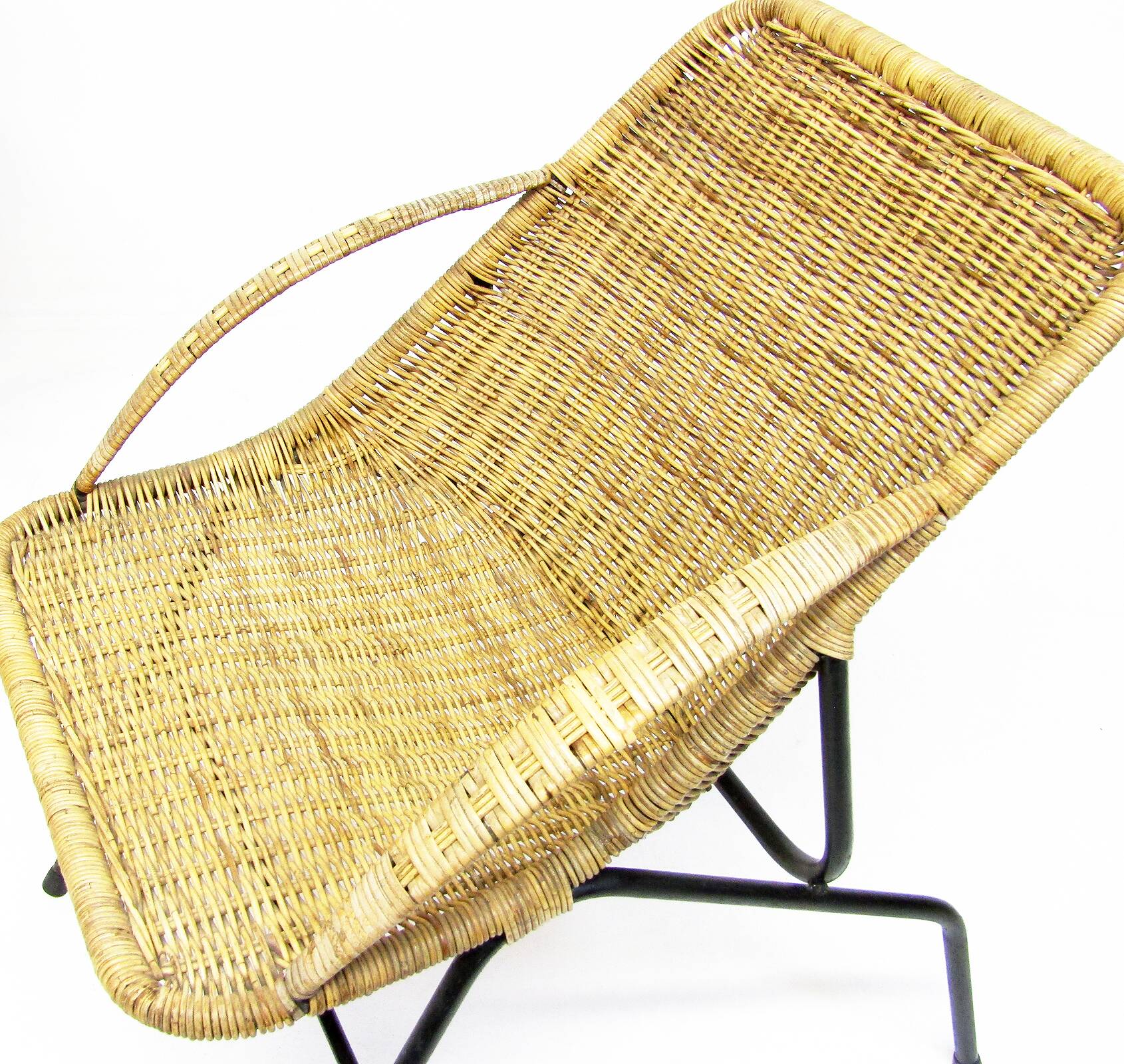 Pair Of 1950s French "Gazelle" Chairs In Rattan Wicker & Tubular Steel