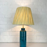 Scandinavian table lamp in porcelain stoneware lampshade raffia, Nymølle pottery, Denmark 1960s