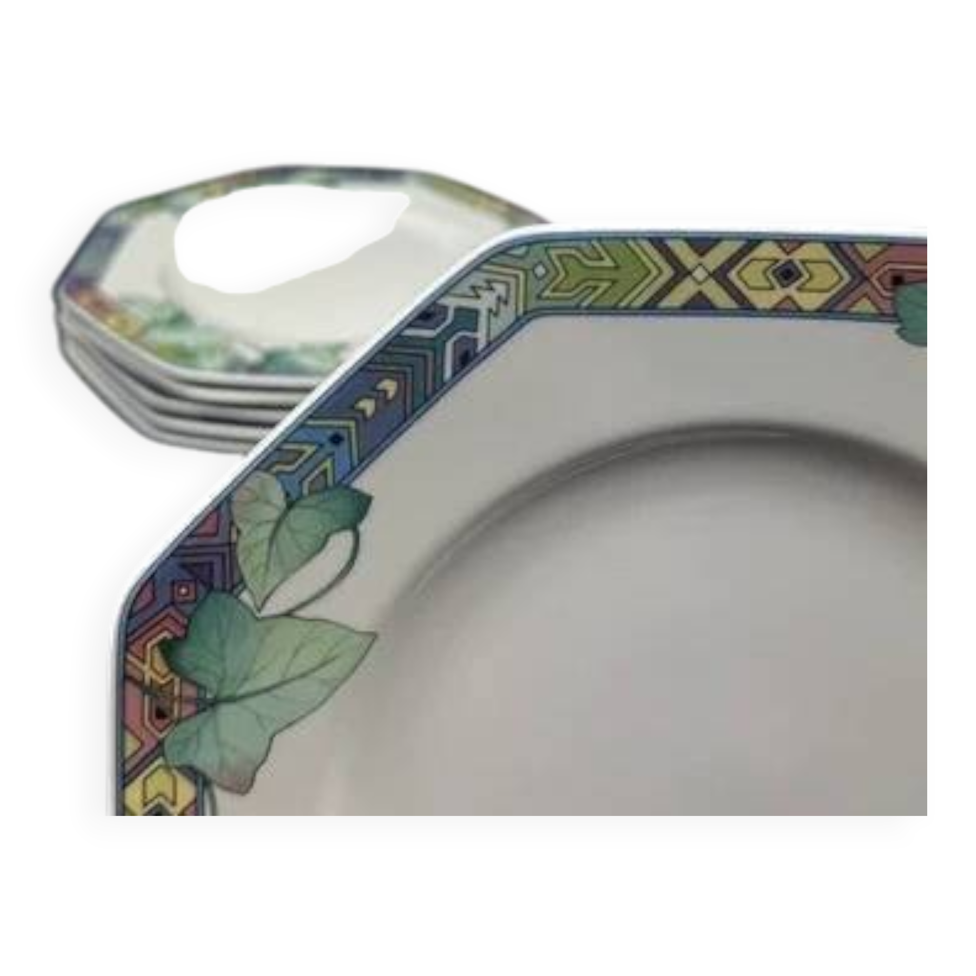 6 Villeroy & Boch Pasadena octagonal porcelain dessert plates with ivy decor