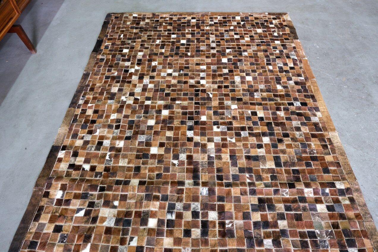 Tapis en cuir de vache vintage en patchwork, années 1970