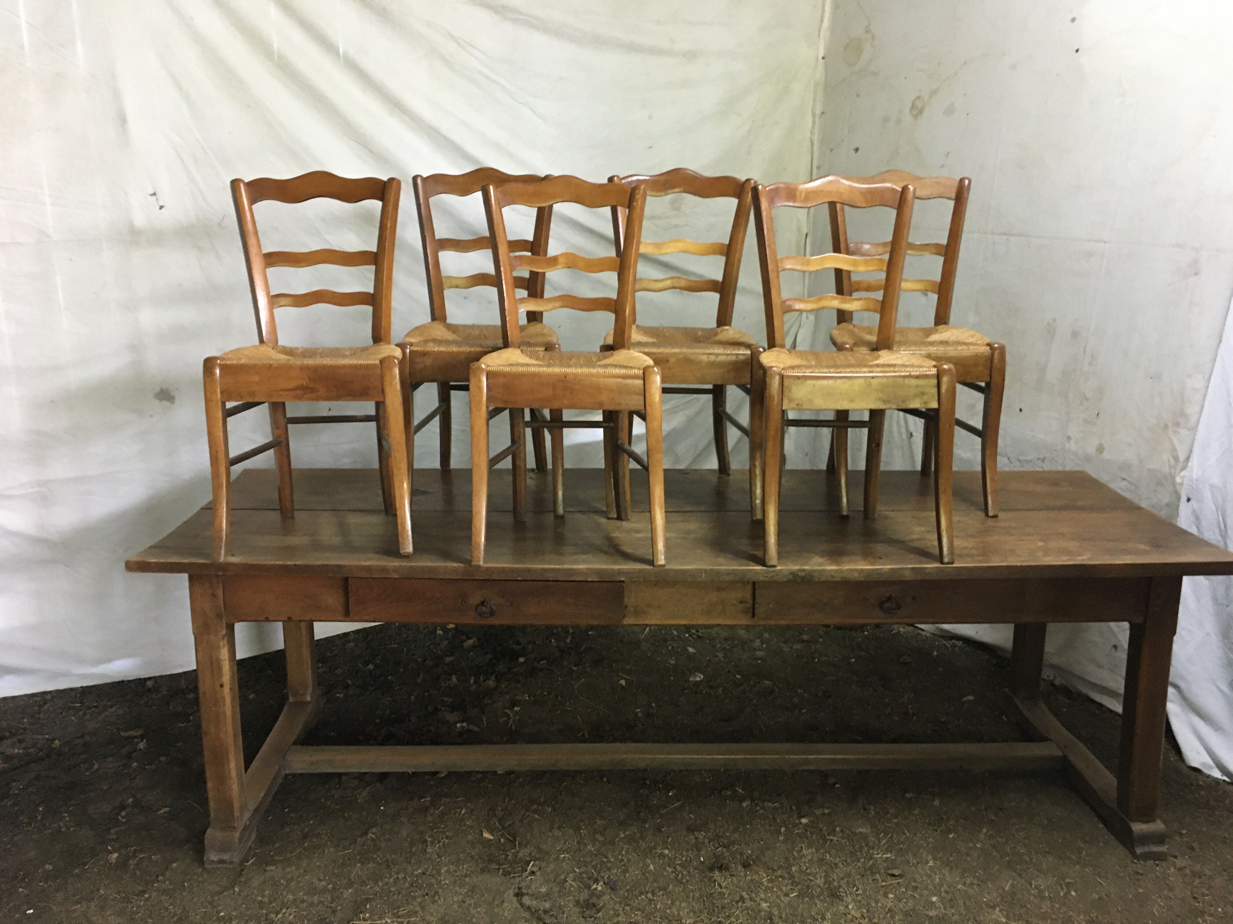 Beech farm table with 6 chairs