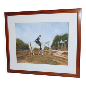 Painting Gilles Sarthou / 20th France / Painting Horse Hunting Akoun Side