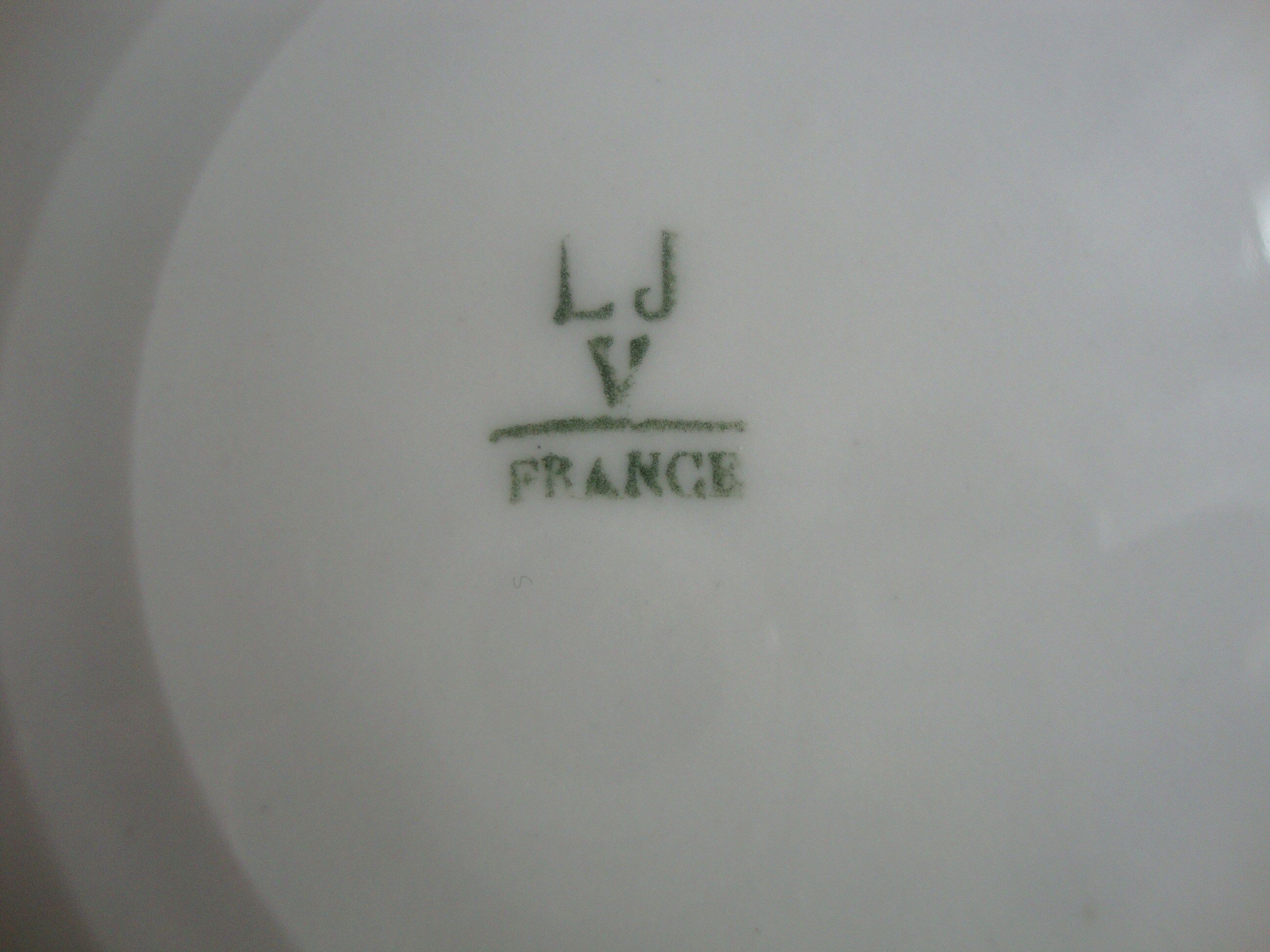 Set of 5 antique Limoges porcelain plates L.J.V with fruit decoration