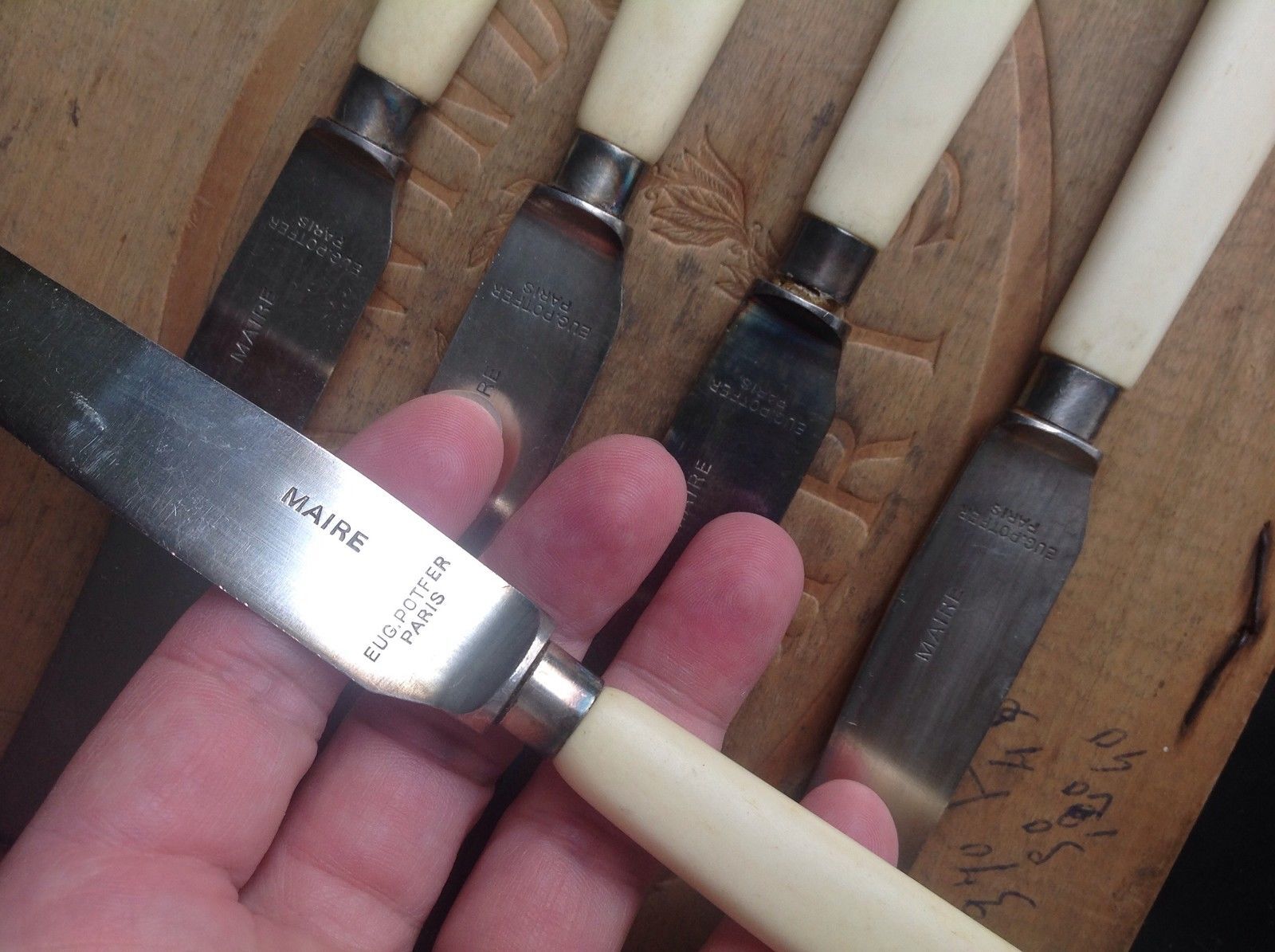 Eugene Potfer 5 knives a silver metal entremet 1930