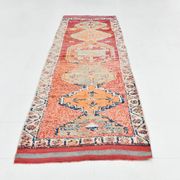 Red & Orange Geometric Pattern Vintage Runner Rug, 102x332Cm