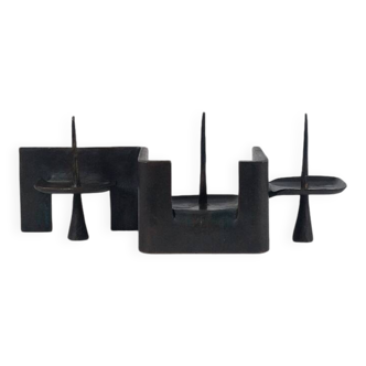 Vintage brutalist bronze candlestick by Wolfgang Bergmeister