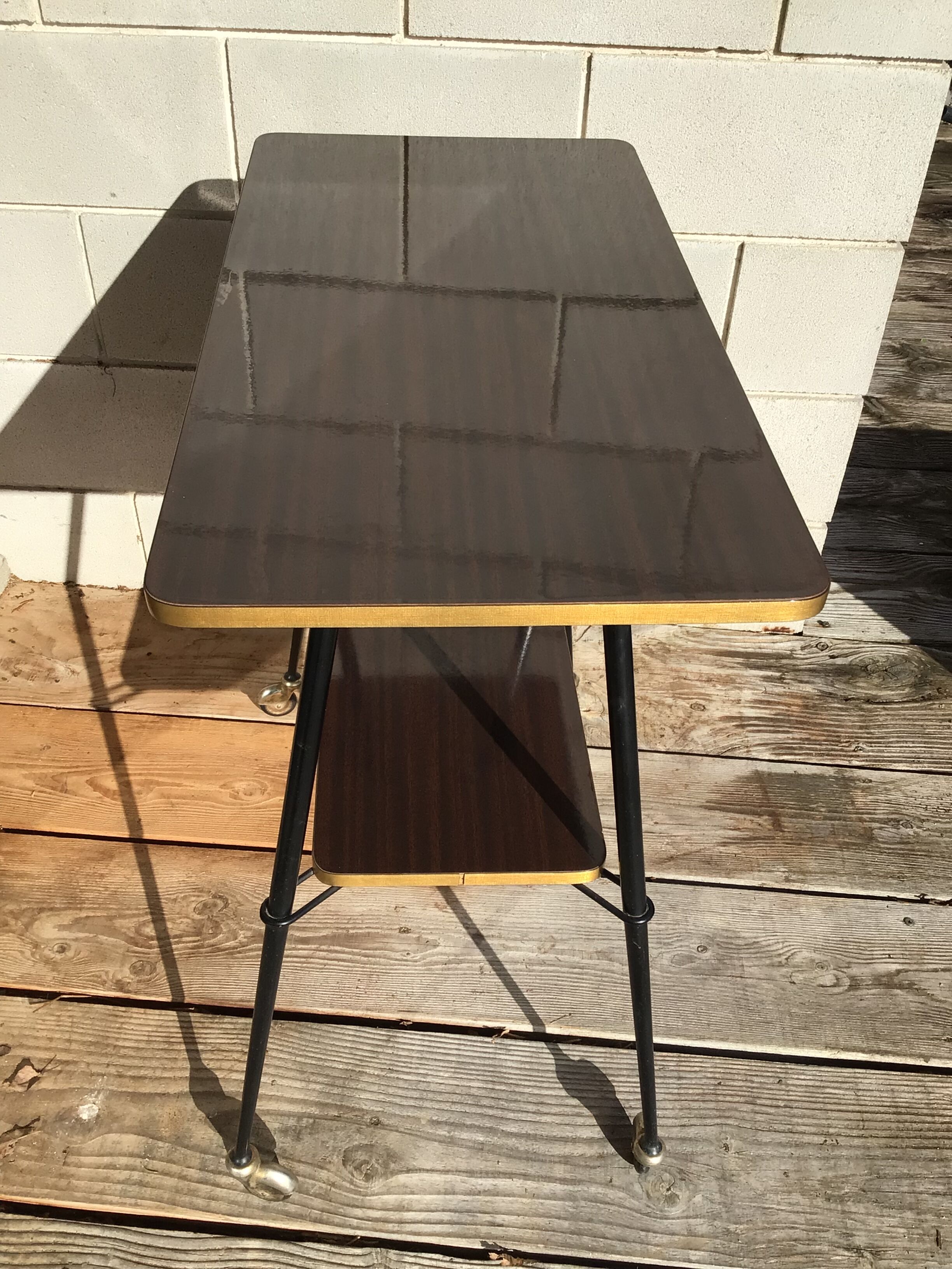 Console formica mocha feet compass metal casters