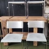 Set of 4 Italian Spilimbergo chairs in chromed steel and white plastic
