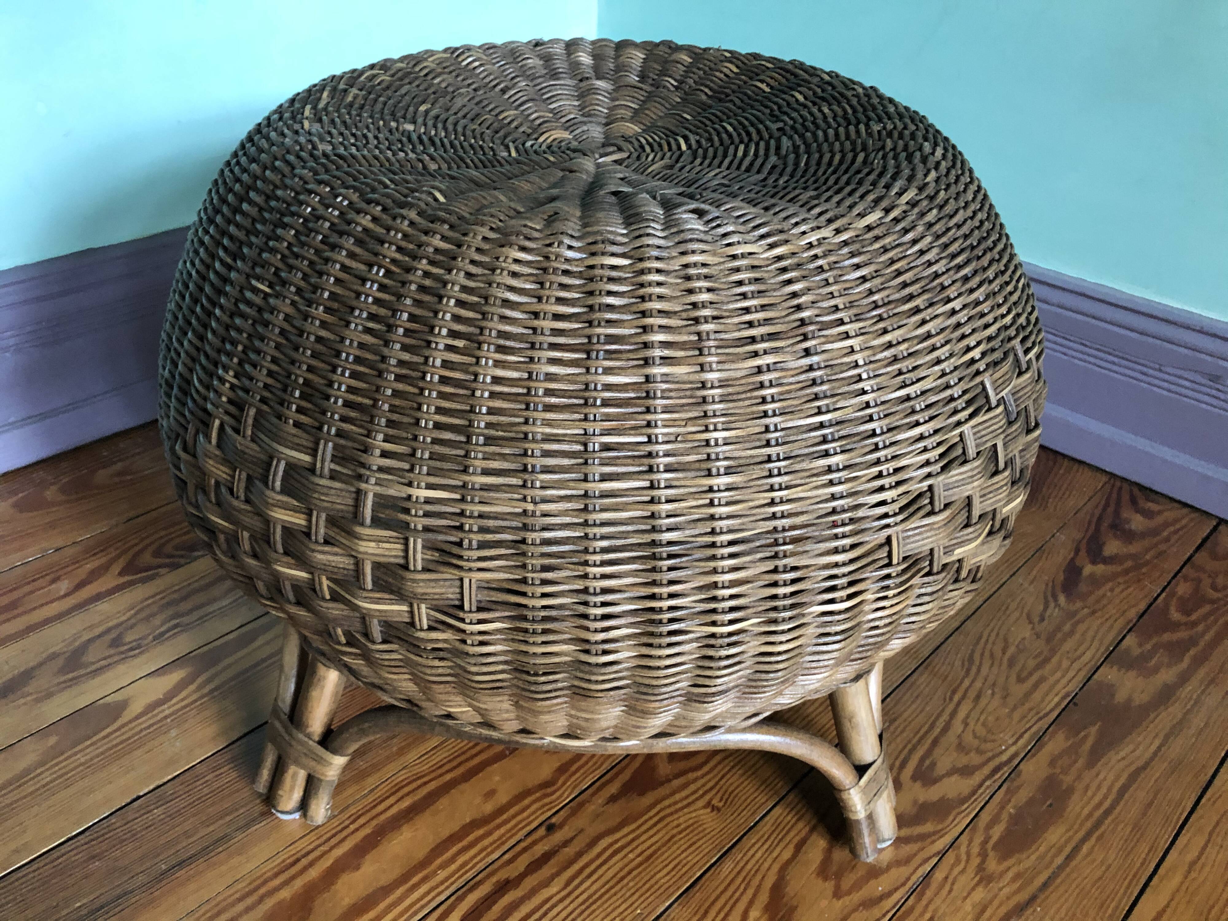 Ottoman stool in rattan from the 60s