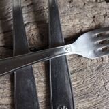Mismatched set of 8 forks + 8 vintage shell stainless steel knives