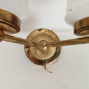 Pair of vintage double-light wall sconces in brass and etched glass from the 60s/70s.