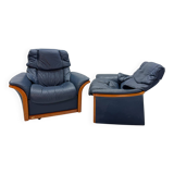 Ekornes Stressless — Pair of Adjustable Swivel Armchairs — Blue Leather