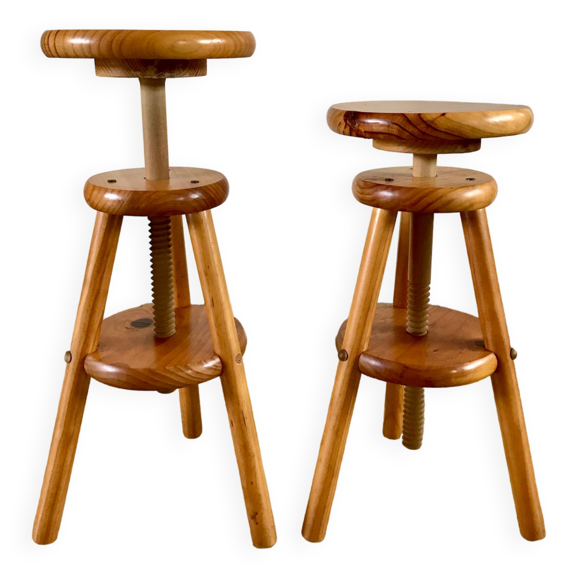 pair of adjustable architect stools pine style 60s