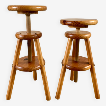 pair of adjustable architect stools pine style 60s