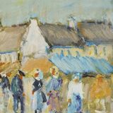 Market in Brittany, acrylic on cardboard