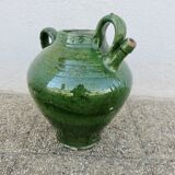 Antique glazed green terracotta oil jar, late 19th century.