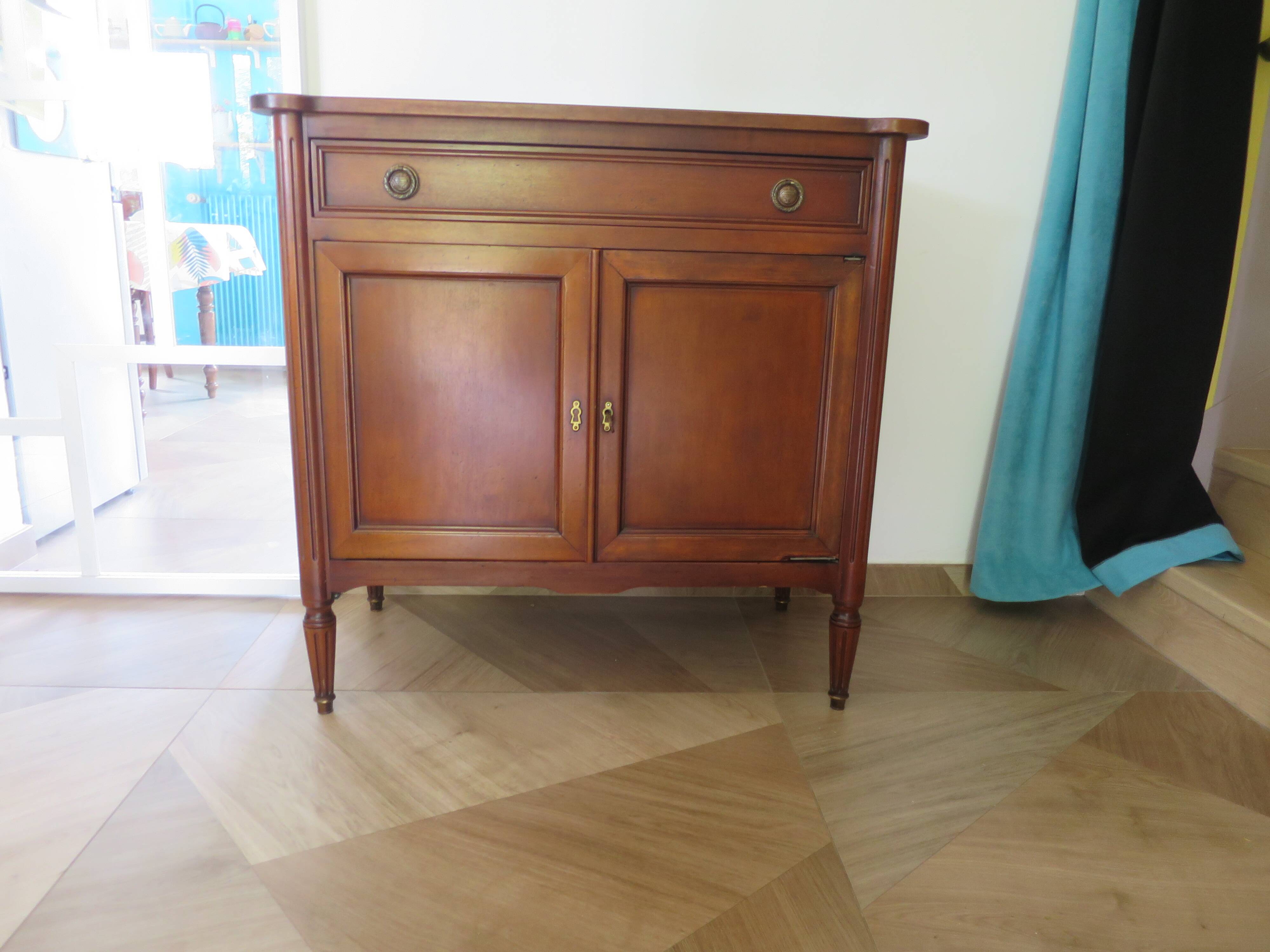 Louis XVI-style sideboard - 1 drawer - fluted legs - mahogany - solid wood