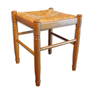 Tabouret paille et bois tourné