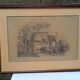 Old pencil drawing, thatched cottage in a grove, late 19th century