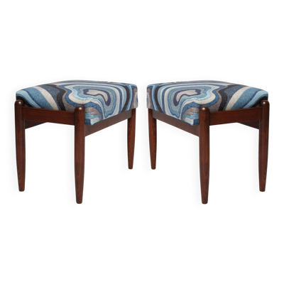 Ensemble de deux tabourets GFM en lin bleu style milieu du siècle, Edmund Homa, Europe, années 1960