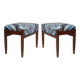 Set of two GFM stools in blue linen, mid-century style, Edmund Homa, Europe, 1960s.