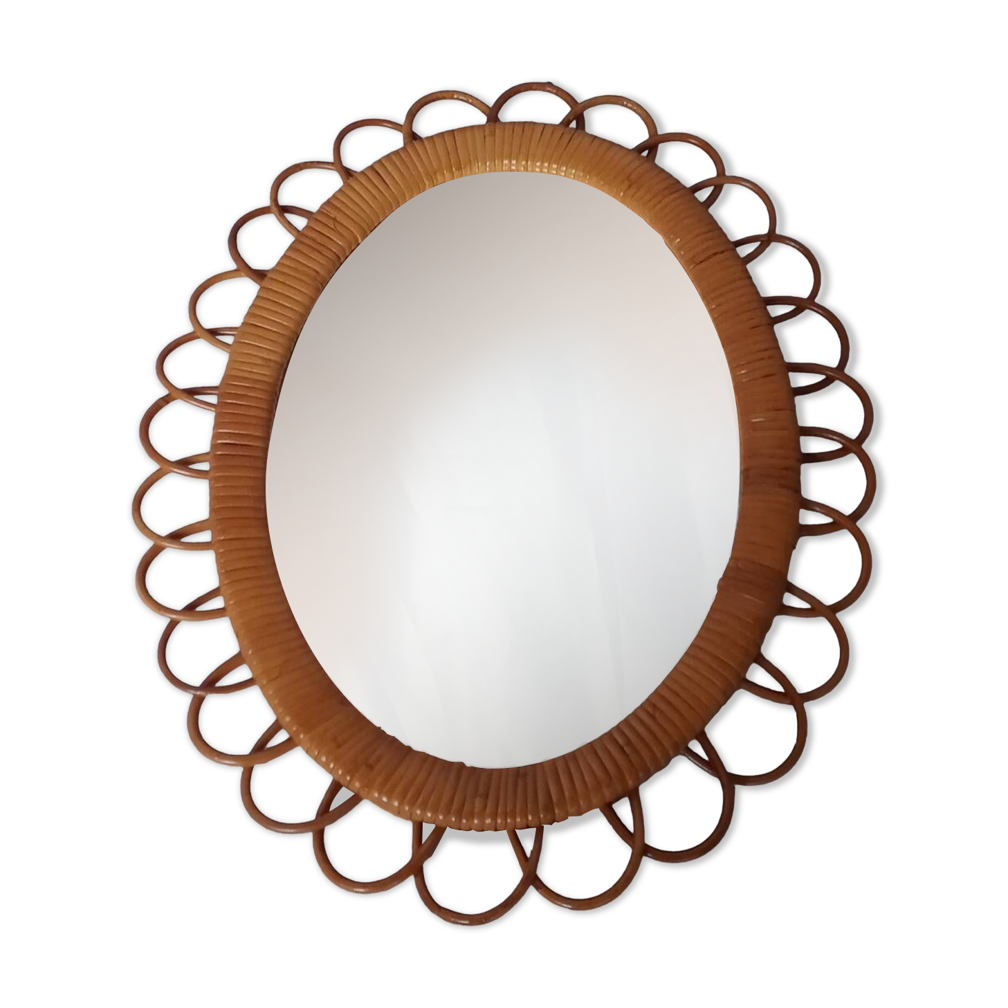 Oval rattan mirror from the 70s