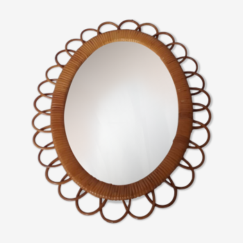 Oval rattan mirror from the 70s
