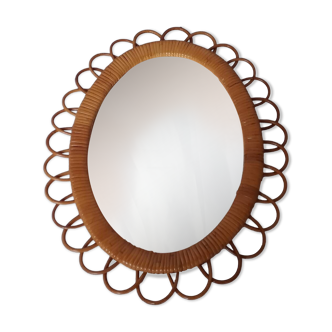 Oval rattan mirror from the 70s