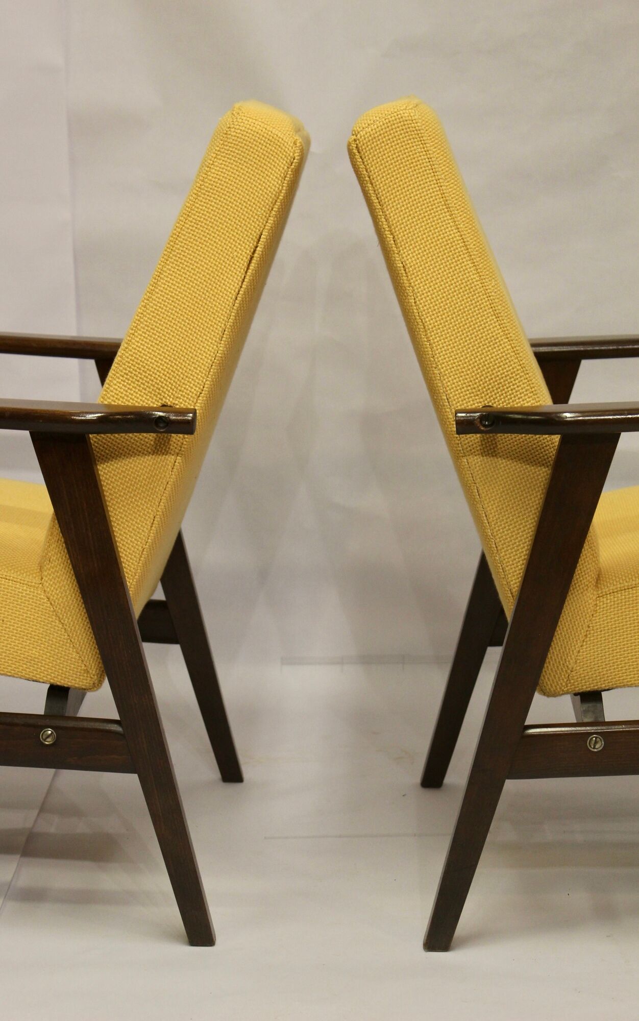 Armchair Henryk Lis 300-190 years 1970 yellow fabric Pierre Frey.