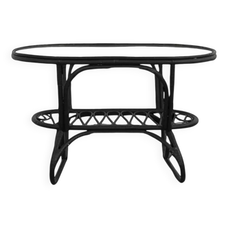 Table basse en rotin noir et verre