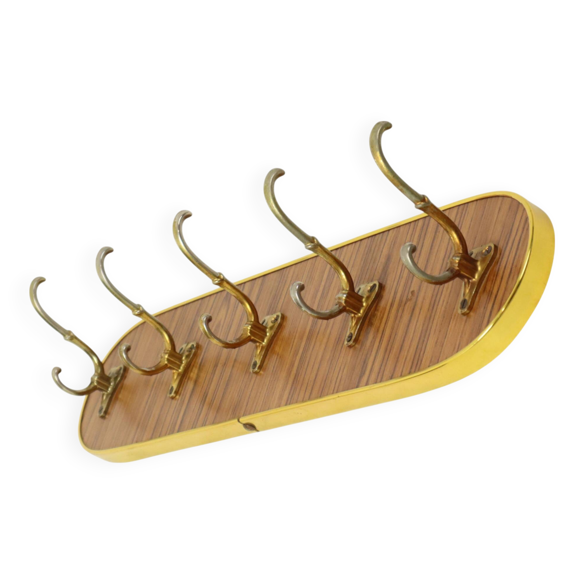Vintage Rockabilly Coat Rack Fifties Design Wood Veneer Gold