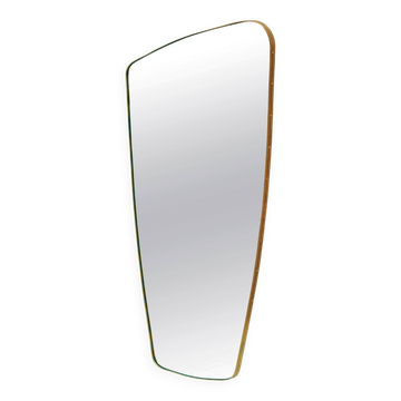 Mid-Century Irregular Shape Mirror with Hammered Brass Frame