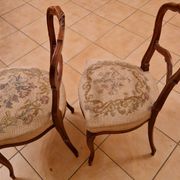 Pair of Louis XV chairs – carved wood & antique upholstery – late 19th century