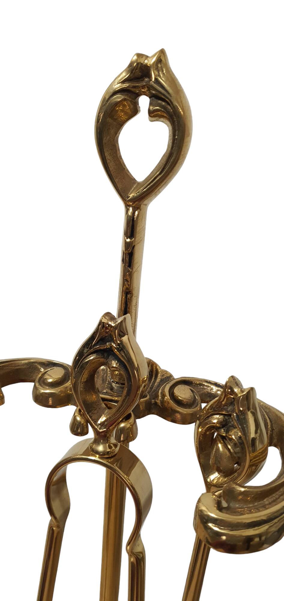 Superb solid bronze fireplace servant 3 accessories pliers, shovel, broom