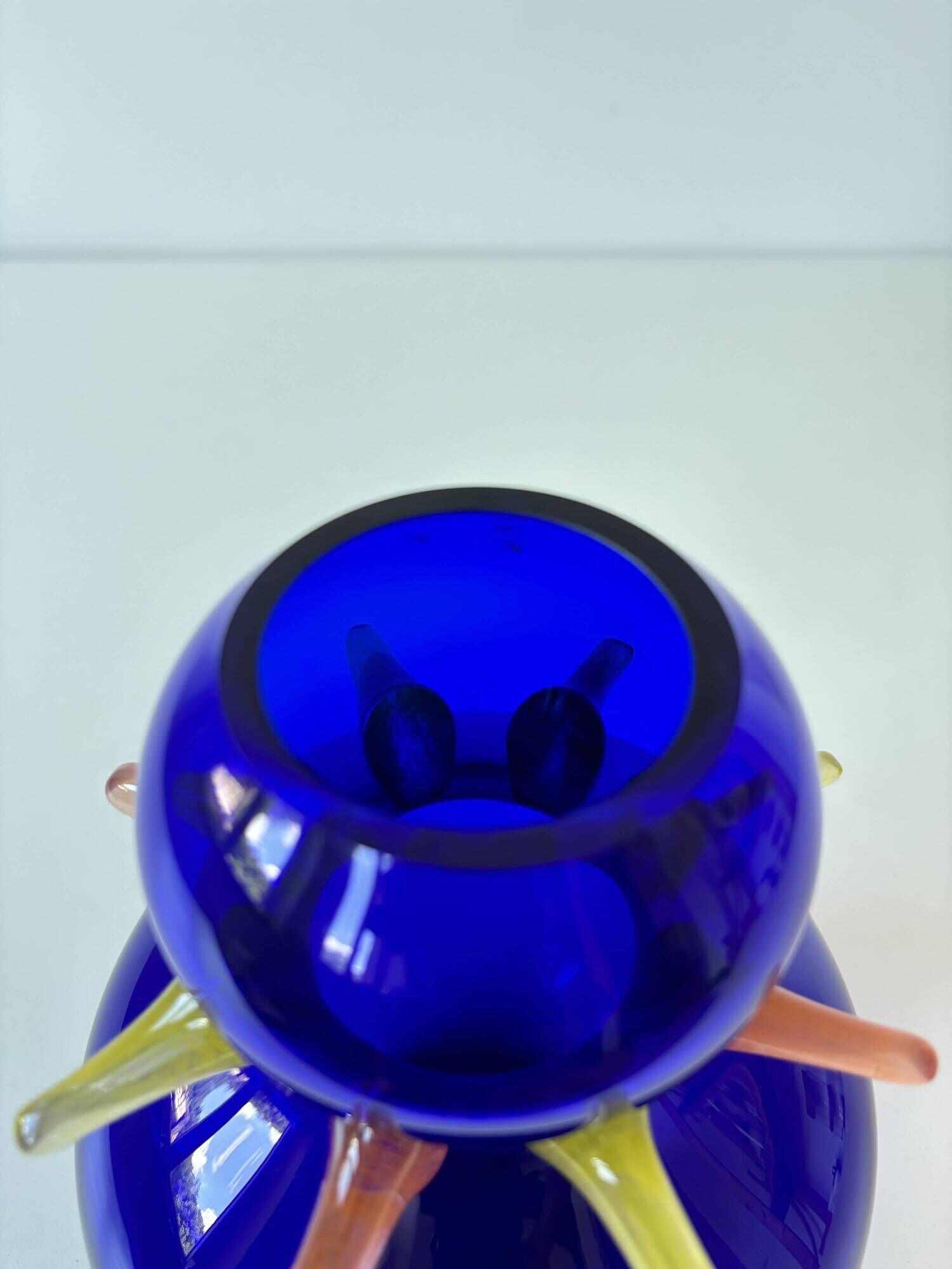 Art vase in blown glass by Jiří Šuhájek – Cobalt blue and applications a