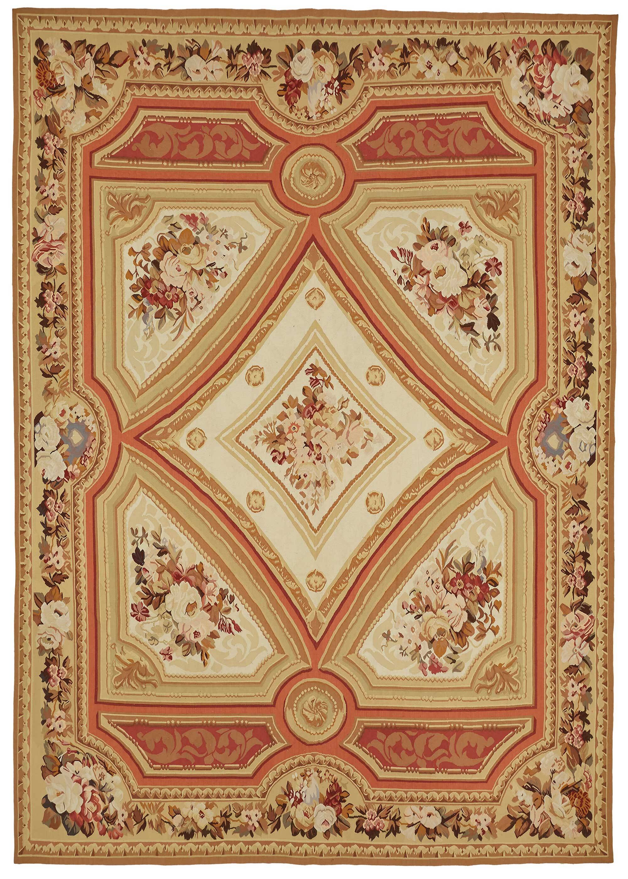 Handmade European Vintage Aubusson Kilim 235 cm x 336 cm